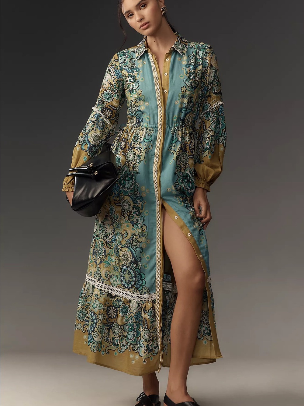 NWT Anthropologie Eleanora Long-Sleeve Maxi Shirtdress